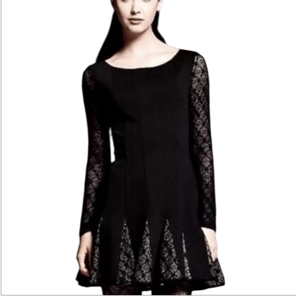 Catherine Malandrino Black Long Sleeve Lace Crochet Fit & Flare Size 4